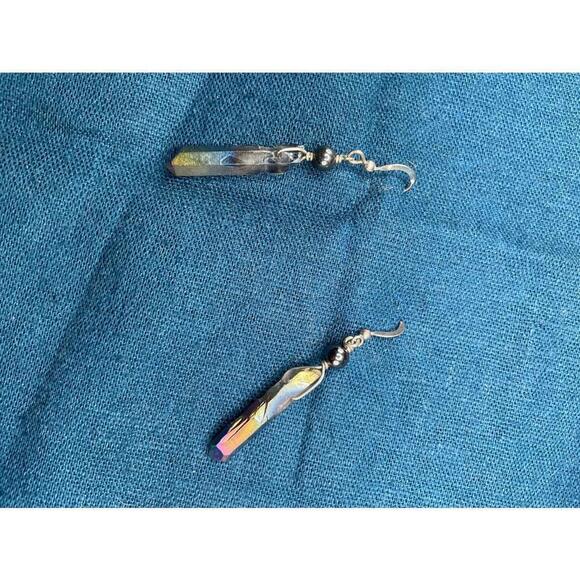 Titanium Aura Quartz rainbow irridescent hematite drop earrings - Picture 5 of 7